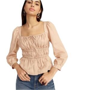 J. Crew Cinched Waist Square Neck Peasant Blouse in Almond Biscotti Size 16
